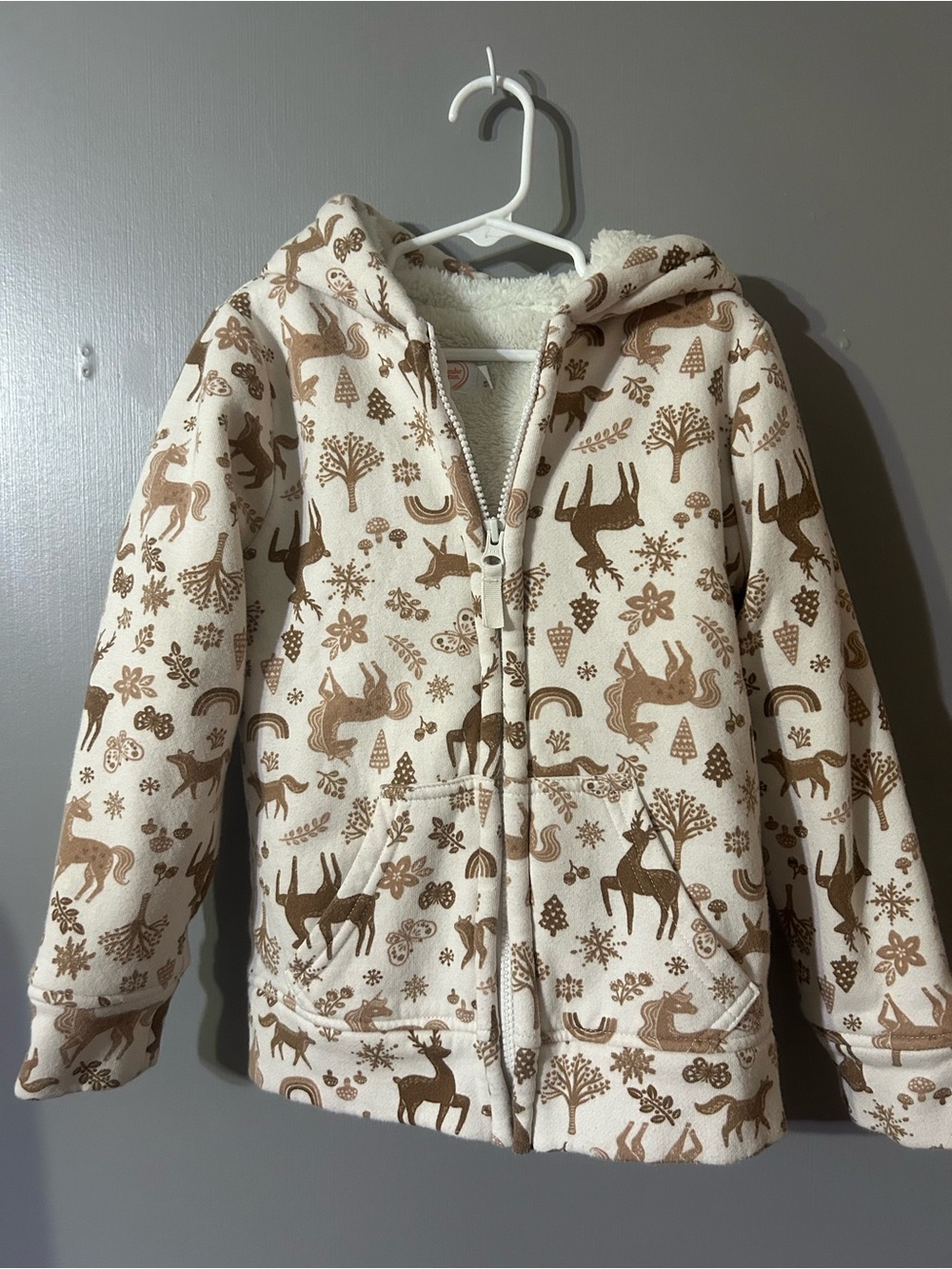 wonder nation Cream & Brown Woodland Hooded Fleece Jacket Girls S 6/7